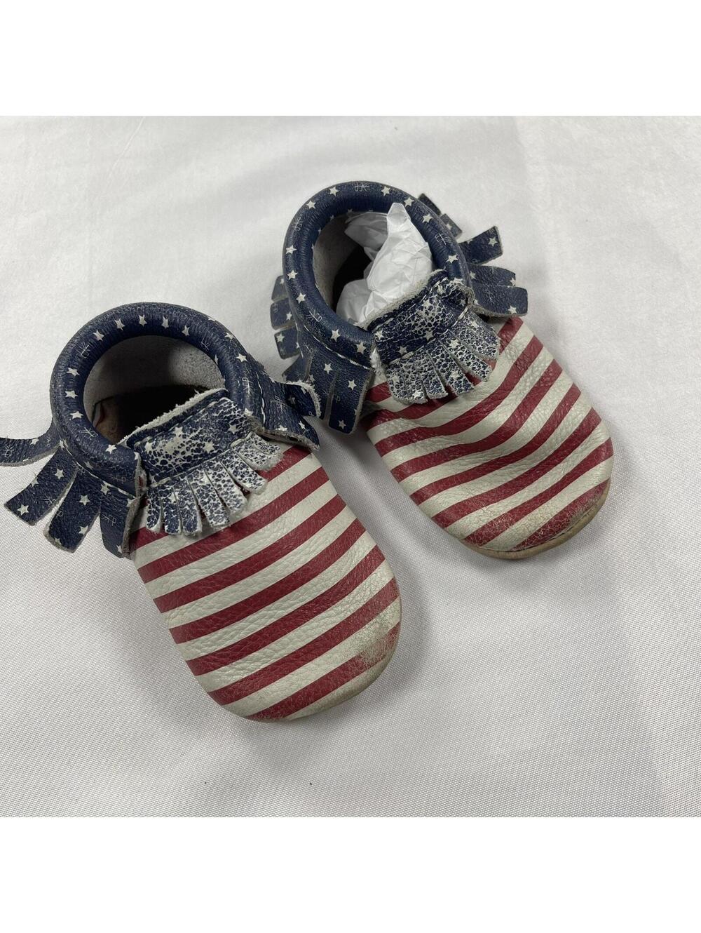 Patriotic Themed Baby Size 4 Leather Freshly Picked Moccasins barefoot walking